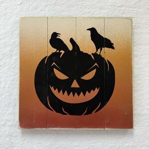 Handmade Halloween Jack-O'-Lantern Pumpkin Wooden Sign Home Decor Orange Ombre